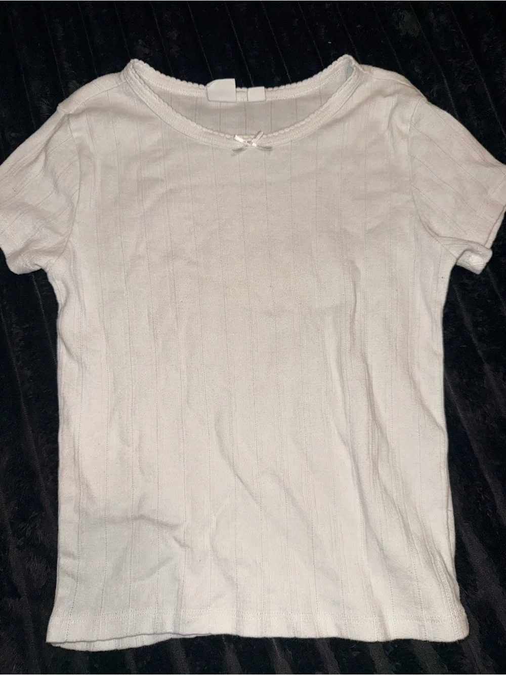 GAP White Ribbed Short-Sleeve Top with Bow Trim